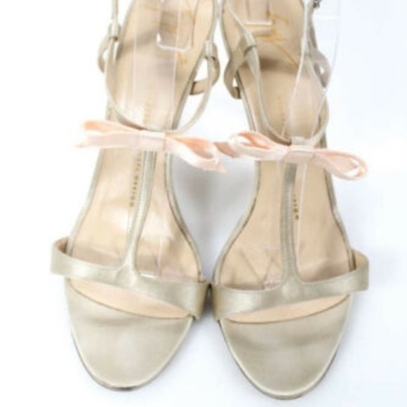Giuseppe Beige Suede Pink Bow T Strap European 38 - Picture 5 of 5